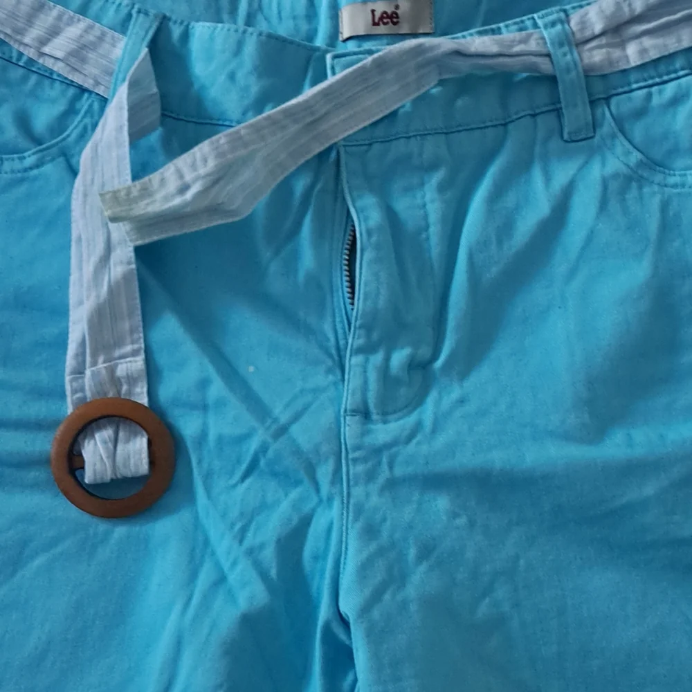 Vintage Lee Short Royal Blue Cotton Spandex Matching Fabric Belt Women Size 12